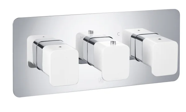 Just Taps Axel Thermo Concealed 2 Outlet Shower Valve Matt White Handle Chrome
