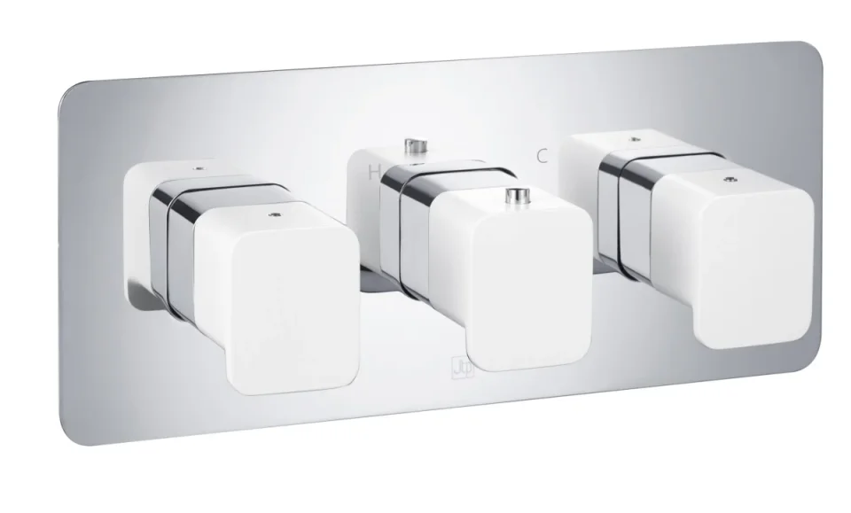 Just Taps Axel Thermo Concealed 2 Outlet Shower Valve Matt White Handle Chrome detail view - Image 1
