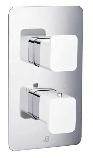 Just Taps Axel Thermo Concealed 2 Outlet Shower Valve Matt White Handle Chrome