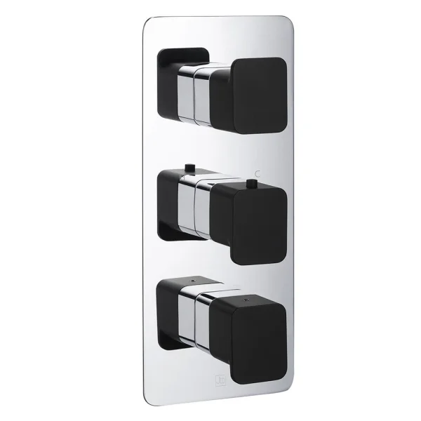 Just Taps Axel Thermo Concealed 2 Outlet Shower Valve Matt Black Handle Chrome