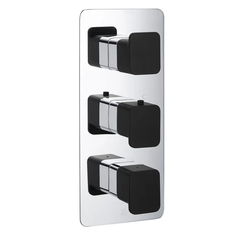 Just Taps Axel Thermo Concealed 2 Outlet Shower Valve Matt Black Handle Chrome detail view - Image 1