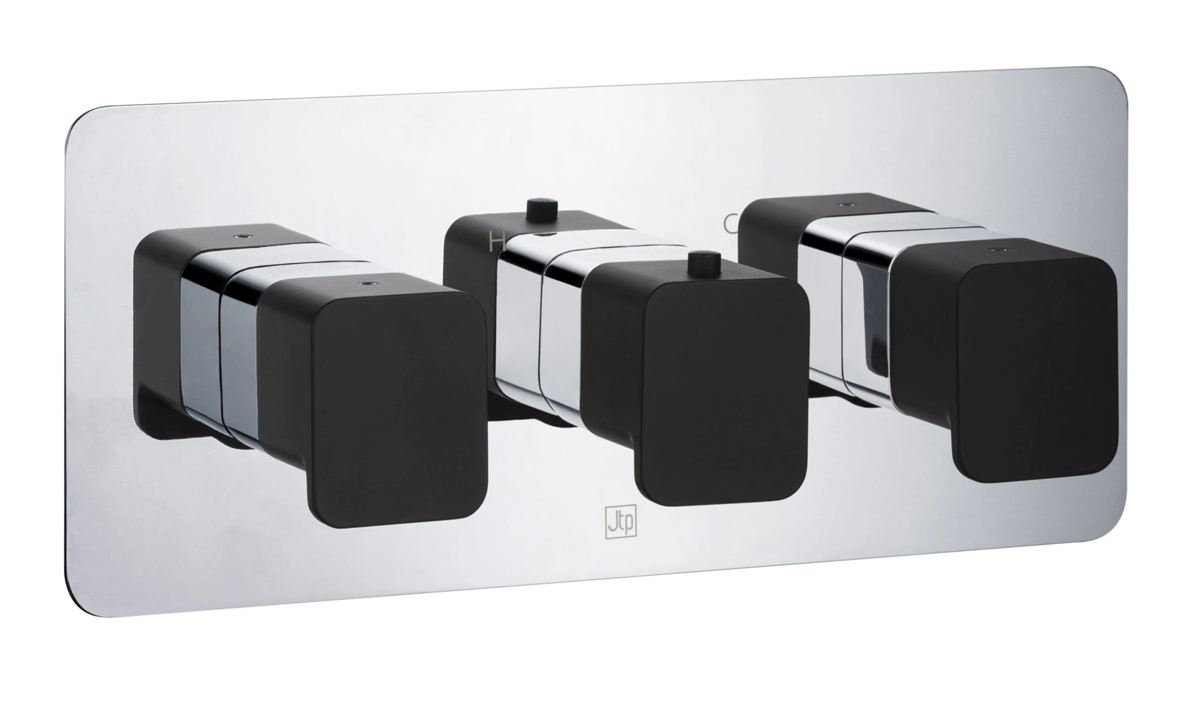 Just Taps Axel Thermo Concealed 2 Outlet Shower Valve Matt Black Handle Chrome