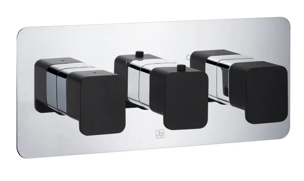 Just Taps Axel Thermo Concealed 2 Outlet Shower Valve Matt Black Handle Chrome