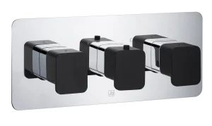 Just Taps Axel Thermo Concealed 2 Outlet Shower Valve Matt Black Handle Chrome