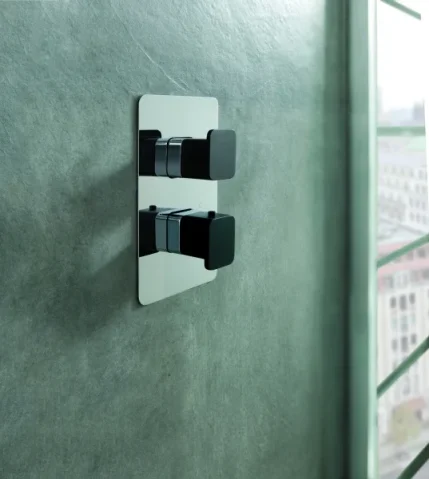 Just Taps Axel Thermo Concealed 2 Outlet Shower Valve Matt Black Handle Chrome detail view - Image 2