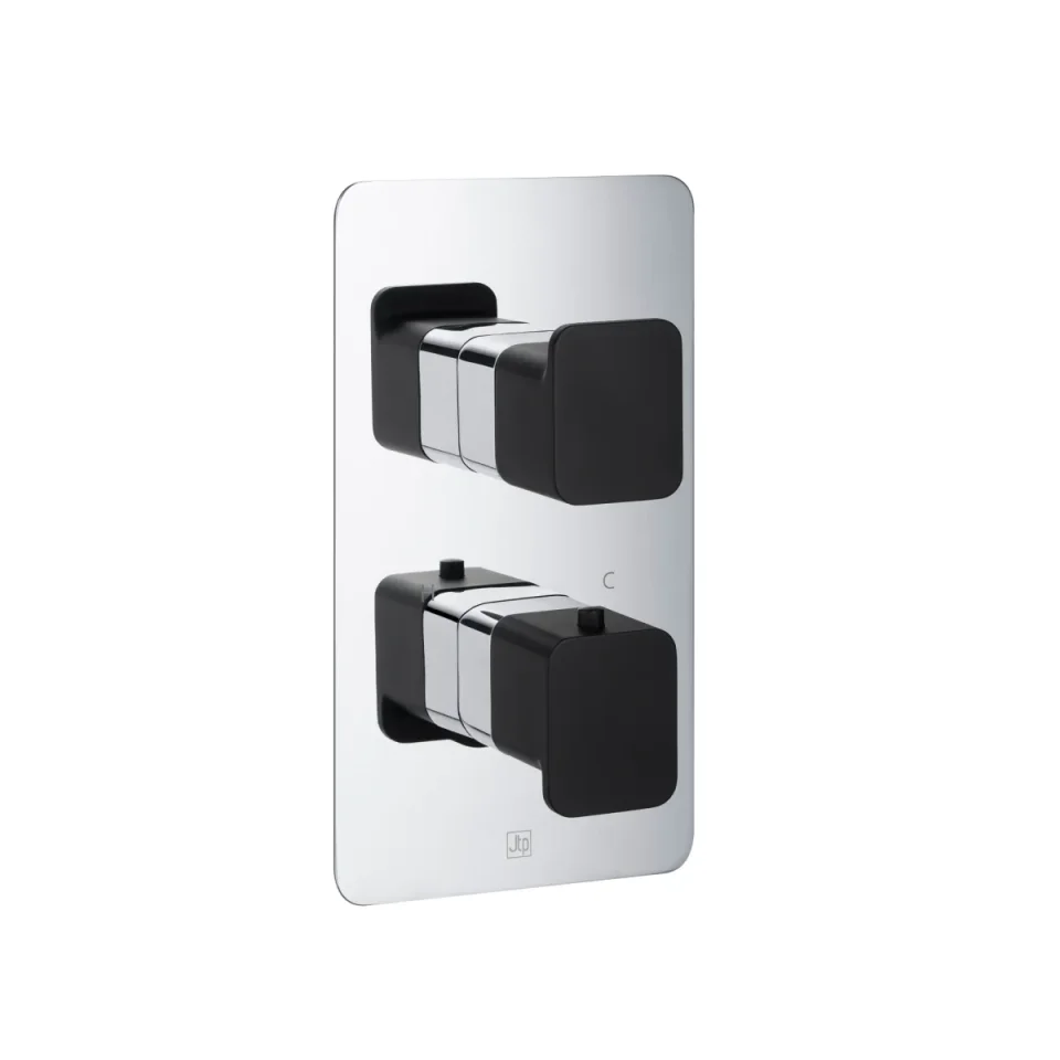 Just Taps Axel Thermo Concealed 2 Outlet Shower Valve Matt Black Handle Chrome detail view - Image 4