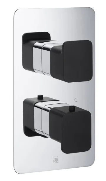 Just Taps Axel Thermo Concealed 1 Outlet Shower Valve Matt Black Handle Chrome detail view - Image 1