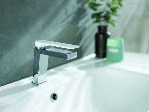 Just Taps Axel Single Lever Basin Mixer Matt White Handle Chrome