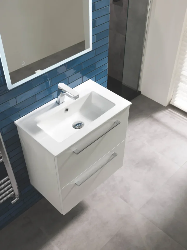 Just Taps Axel Single Lever Basin Mixer Matt White Handle Chrome detail view - Image 2