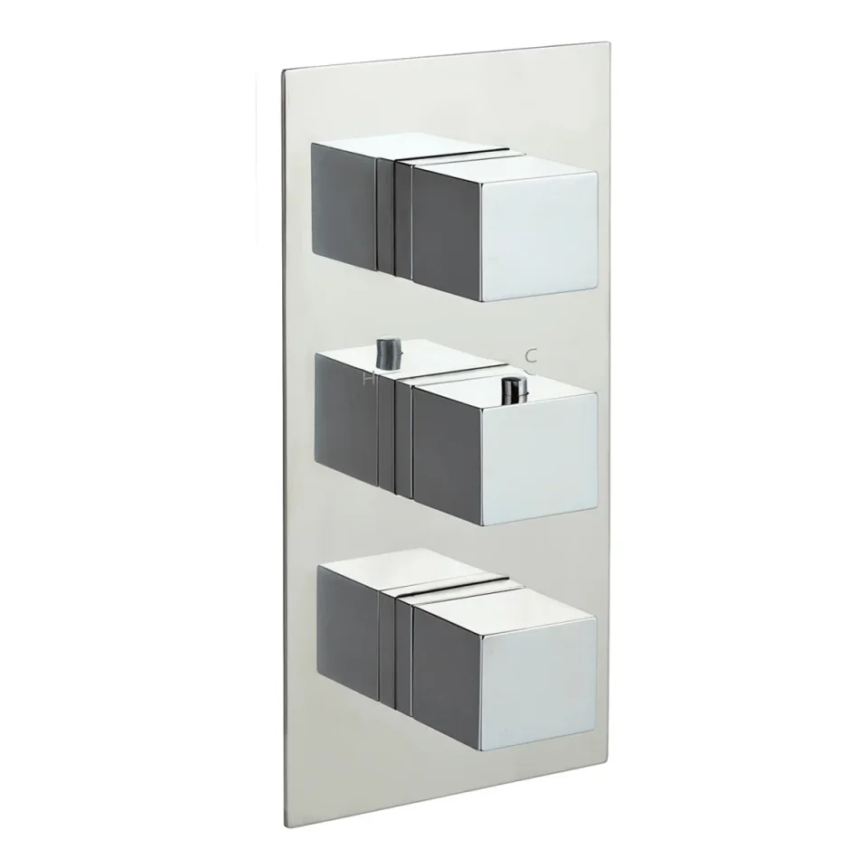 Just Taps Athena Square Shower Valve 3 Handles 2 Outlets Chrome detail view - Image 1