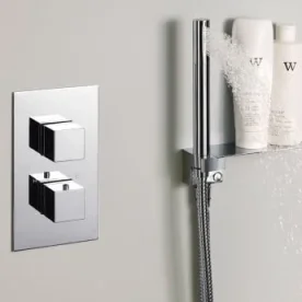 Just Taps Athena Square Shower Valve 2 Handle 2 Outlet Chrome