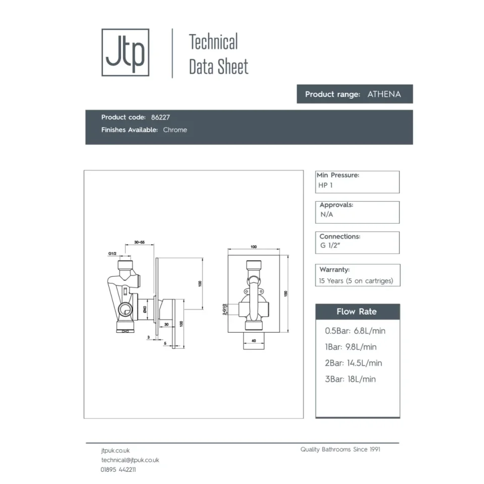 Just Taps Athena Single Lever Manual Valve Chrome detail view - Image 2