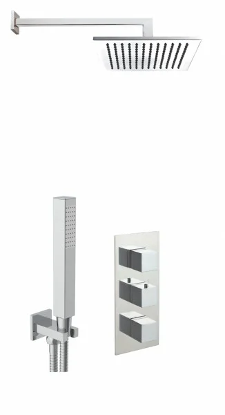 Just Taps Athena 2 Outlet Shower Valve Vertical, Water Outlet And Holder, Arm 400mm, Overhead Shower 200mm X 200mm