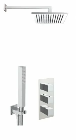 Just Taps Athena 2 Outlet Shower Valve Vertical, Water Outlet And Holder, Arm 400mm, Overhead Shower 200mm X 200mm detail view - Image 1