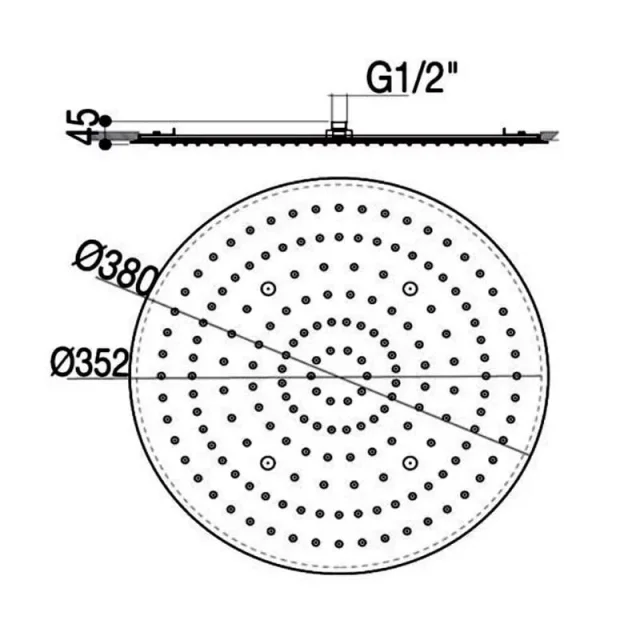 Just Taps Aquamist Round Ceiling Mounted Overhead Shower 380mm Chrome detail view - Image 2