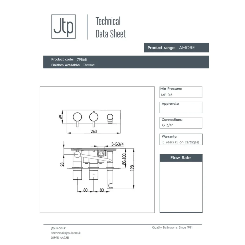 Just Taps Amore Thermostatic Concealed Shower Valve 2 Outlets Wth Handset Chrome detail view - Image 3