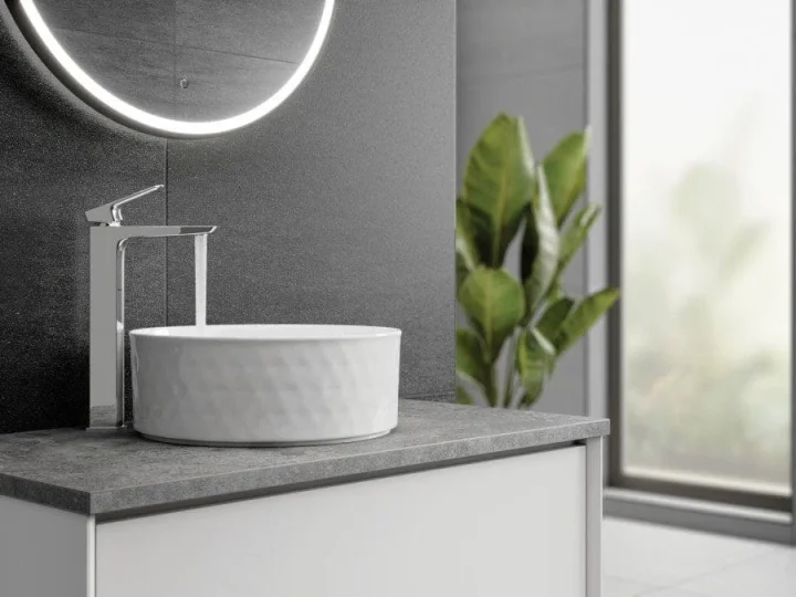 HIB striped Eden Round Countertop Washbasin detail view - Image 1