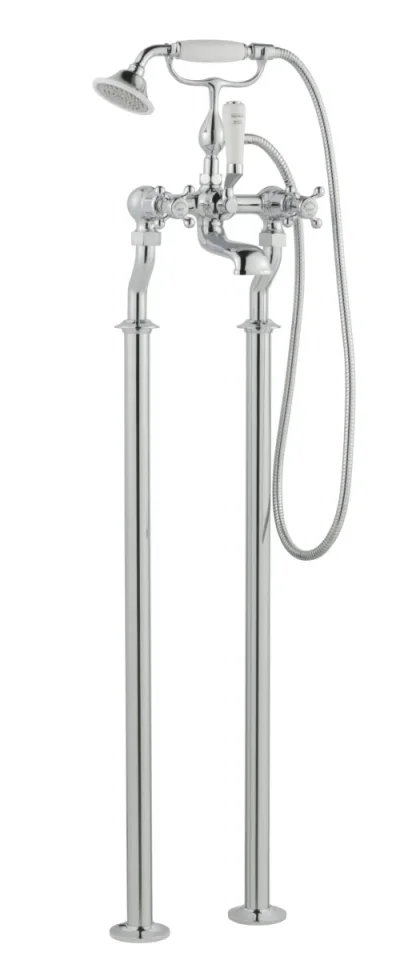Just Taps Grosvenor Cross Freestanding Bath Shower Mixer With Kit Nickel detail view - Image 3