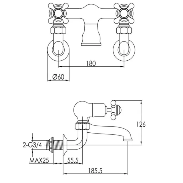 Just Taps Grosvenor Cross Wall Mounted Bath Filler Chrome detail view - Image 3