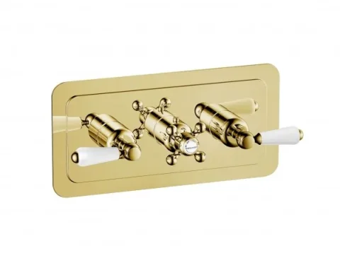 Just Taps Grosvenor Lever Thermostatic 2 Outlet Valve Horizontal Light Gold product image - Image 2