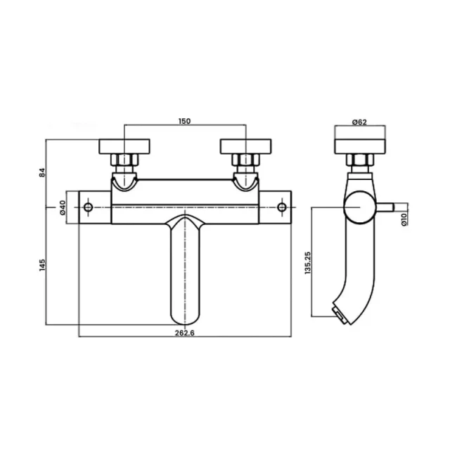 Just Taps Florence Thermostatic Bath Filler Wall Mounted Chrome product image - Image 3