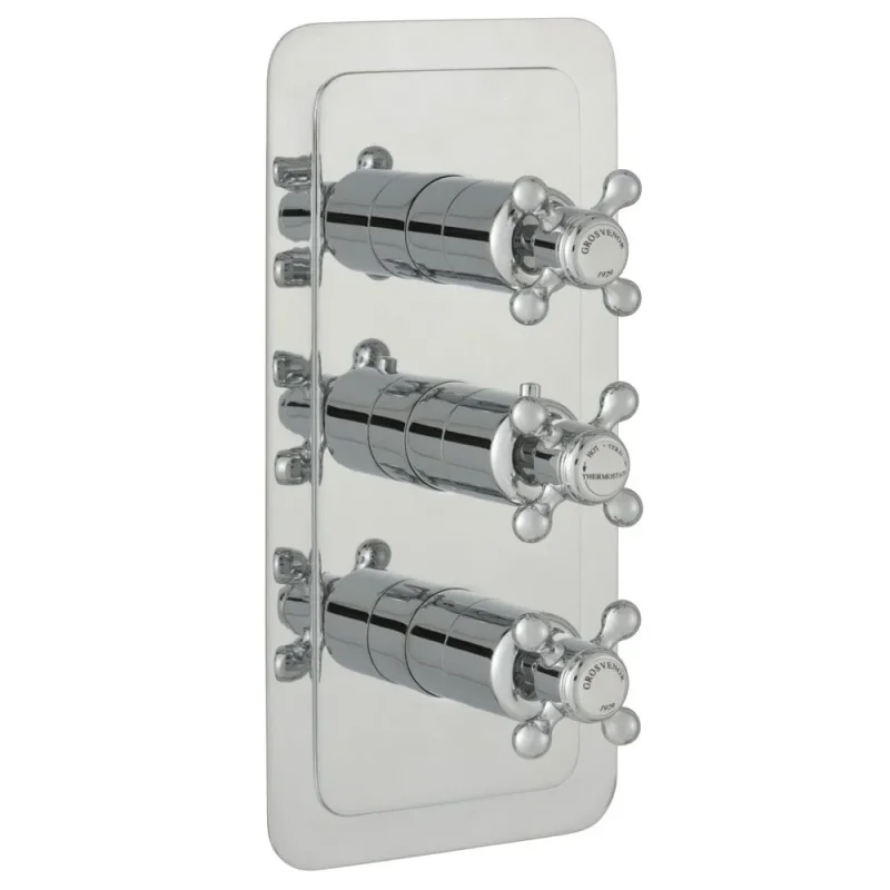 Just Taps Grosvenor Cross Conealed Thermostatic 2 Outlet Valve Vertical detail view - Image 3