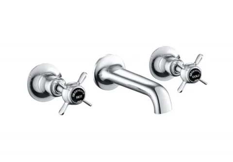 Just Taps Grosvenor Pinch 3 Hole Wall Basin Mixer With Spout Matt Blac product image - Image 2