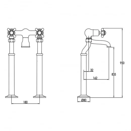 Just Taps Grosvenor Cross Freestanding Bath Filler Nickel product image - Image 2