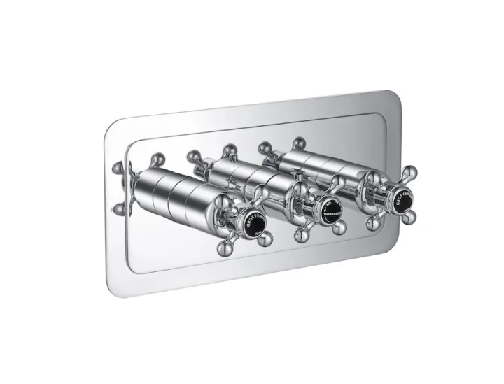 Just Taps Grosvenor Cross-Thermo 3 Outlet Valve Horizontal Matt Black product image - Image 2