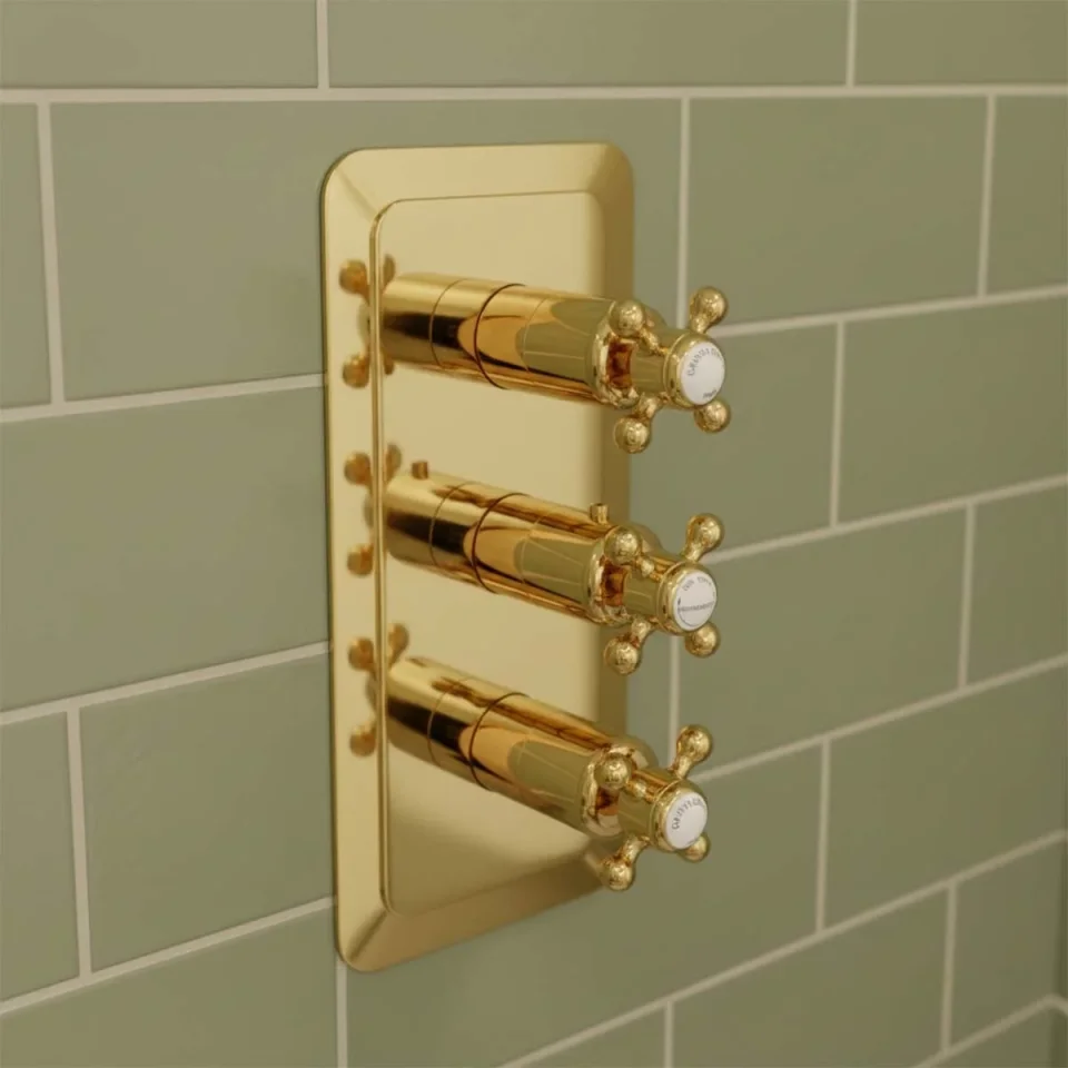 Just Taps Grosvenor Cross Concealed Thermostatic 3 Outlet Valve Vertical Light Gold product image - Image 3