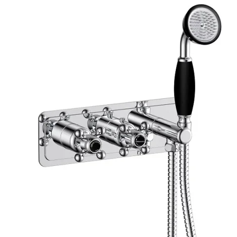 Just Taps Grosvenor Cross Thermo Conc 2 Outlet Val & Handset Matt Blac product image - Image 3