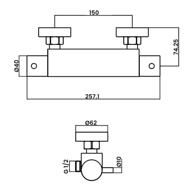 Just Taps Florence Wall Mounted Thermostatic Bar Valve Chrome detail view - Image 3