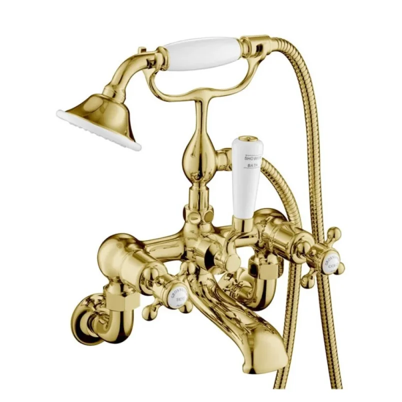 Just Taps Grosvenor Cross Wall Mounted Bath Shower Mixer With Kit Light Gold product image - Image 2