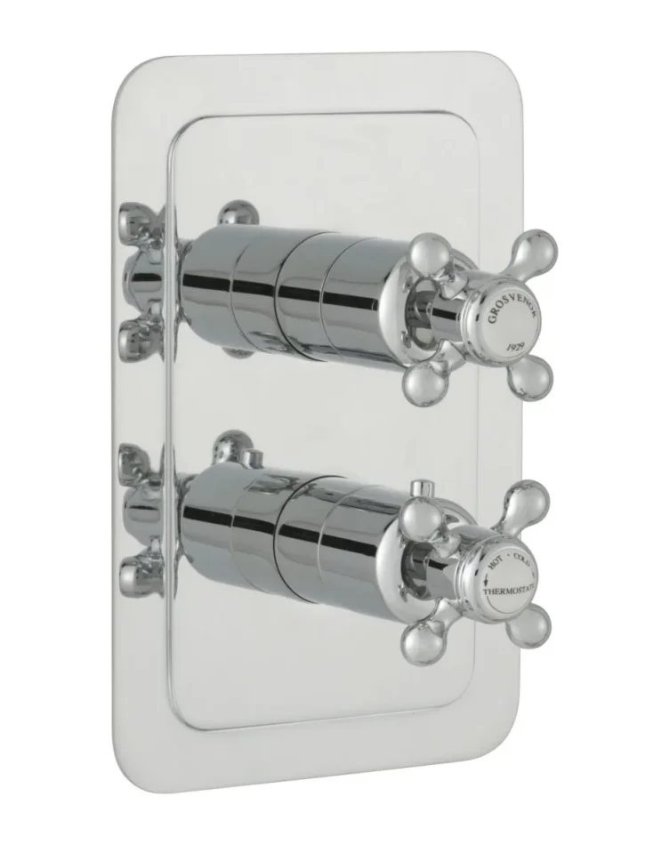Just Taps Grosvenor Cross Concealed Thermostatic 1 Outlet Valve Chrome detail view - Image 3