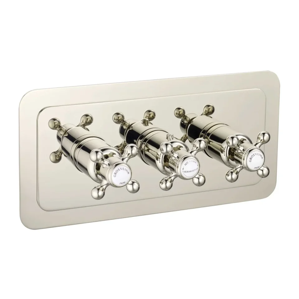 Just Taps Grosvenor Cross Thermo Concealed 2 Outlet Shower Valve Horz detail view - Image 3