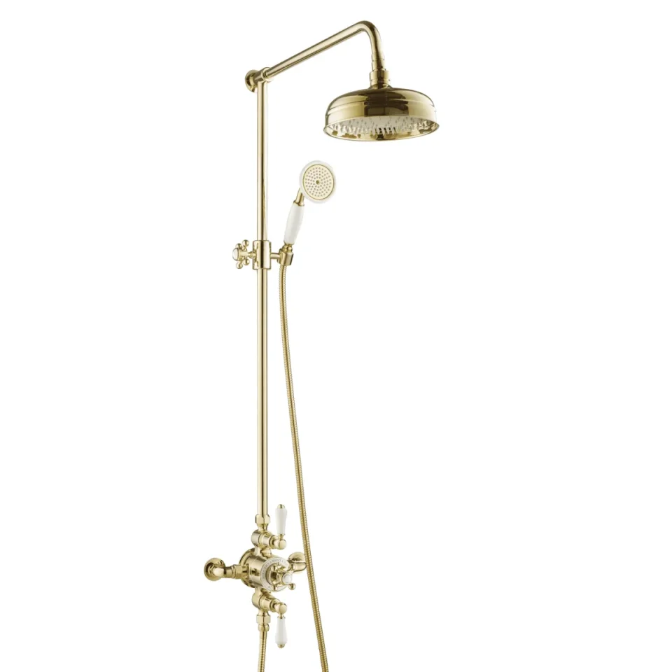 Just Taps Grosvenor Exposed Thermostatic Valve 2 Outlets With Riser & Kit Antique Brass product image - Image 2