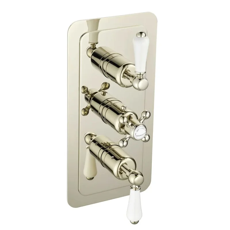 Just Taps Grosvenor Lever Thermo Concealed 2 Outlet Shower Valve Vertical  Nickel detail view - Image 3