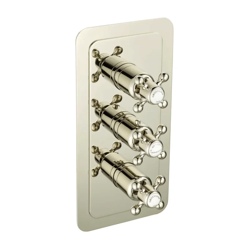 Just Taps Grosvenor Cross Thermo Concealed 3 Outlet Shower Valve Vertical  Nickel product image - Image 3