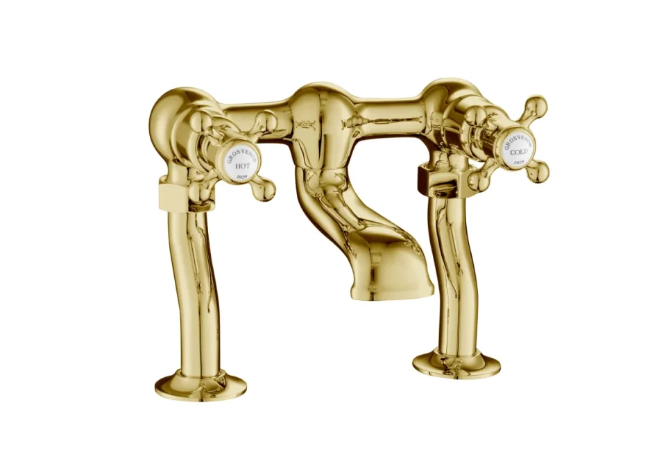 Just Taps Grosvenor Cross Deck Mounted Bath Filler Light Gold product image - Image 2