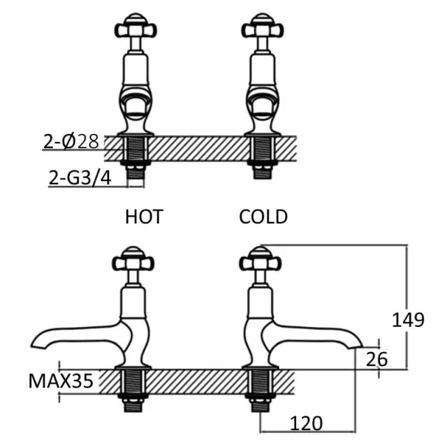 Just Taps Grosvenor Cross Long Nose Basin Taps Nickel detail view - Image 2