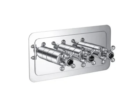 Just Taps Grosvenor Cross-Thermo 2 Outlet Valve Horizontal Matt Black product image - Image 2