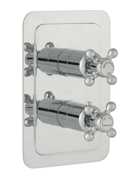 Just Taps Grosvenor Cross Thermo Concealed 2 Outlet Shower Valve Vertical  Nickel