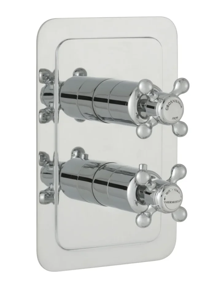 Just Taps Grosvenor Cross Thermo Concealed 2 Outlet Shower Valve Vertical  Nickel product image - Image 2