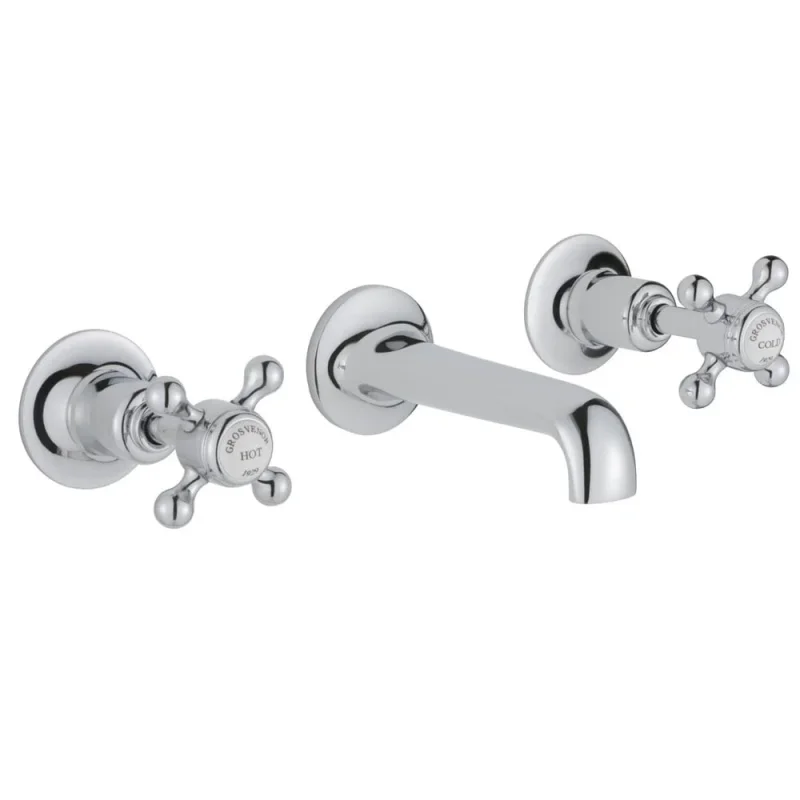 Just Taps Grosvenor Cross 3 Hole Wall Mounted Basin Mixer With Spout Chrome product image - Image 2