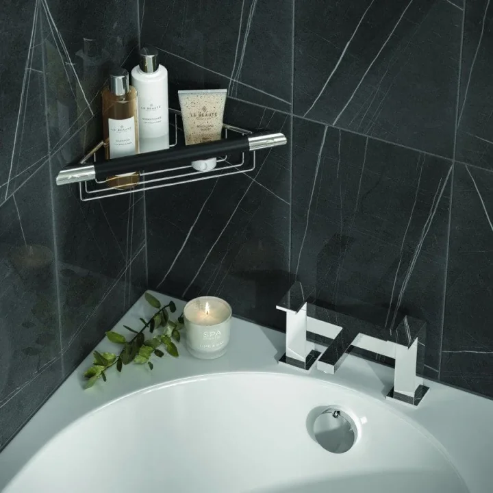 Hib Corner Shower Basket With Rubber Grab Bar detail view - Image 3