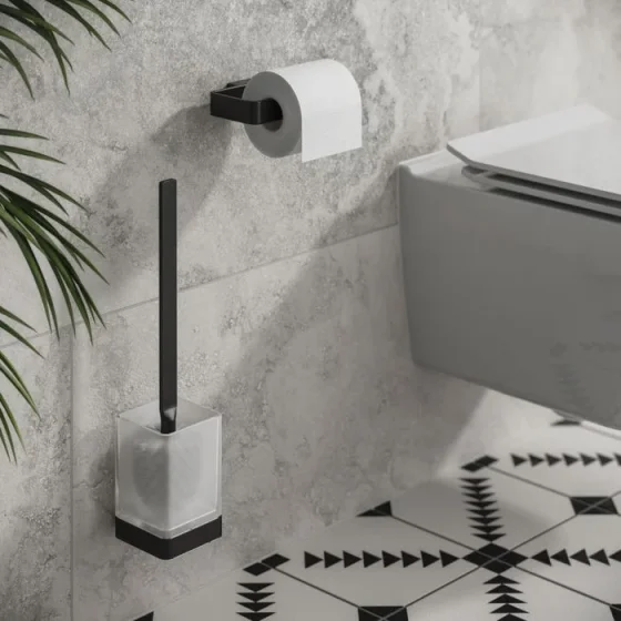 Hib Atto (black) Wall Mounted Toilet Brush And Holder detail view - Image 1