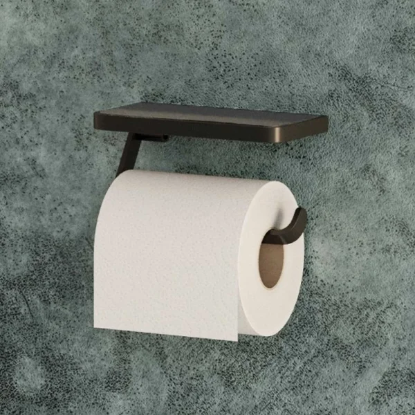 Hib Atto (brushed Brass) Toilet Roll Holder With Shelf & Anti-slip Mat
