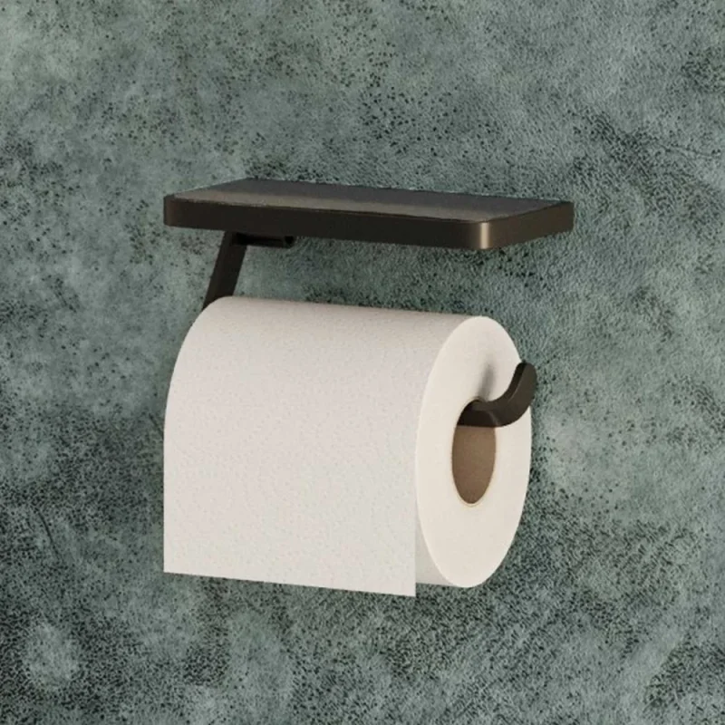 Hib Atto (brushed Brass) Toilet Roll Holder With Shelf & Anti-slip Mat detail view - Image 1