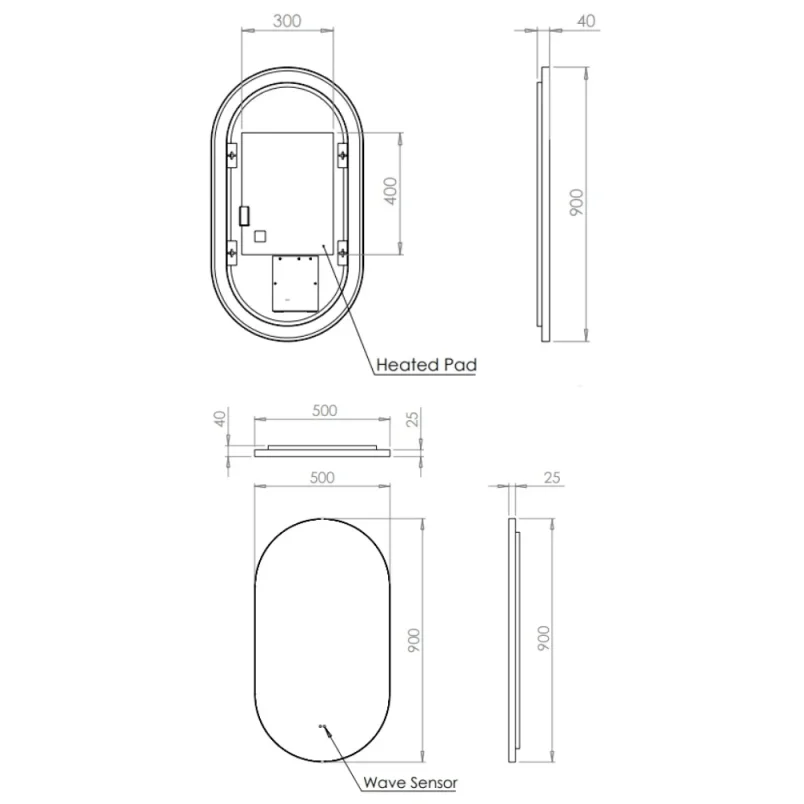 Hib Arcane Illuminated Frame Bathroom Mirror - Gunmetal detail view - Image 3