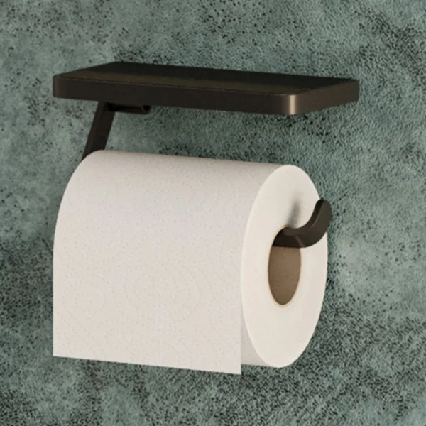 Hib Atto (black) Toilet Roll Holder With Shelf & Anti-slip Mat